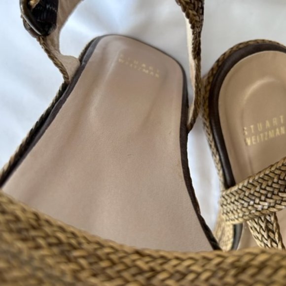 Stuart Weitzman Raffia Tan Ankle Strap Wedge Heel Sandals - Picture 11 of 13
